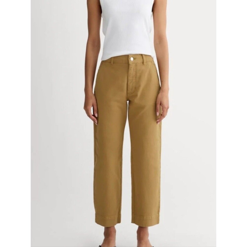 Everlane utility Wide Leg Mustard Brown Organic Cotton Jeans Cropped Button 6